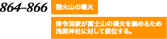 側火山の噴火 律令国家が富士山の噴火を鎮めるため浅間神社に対して叙位する。